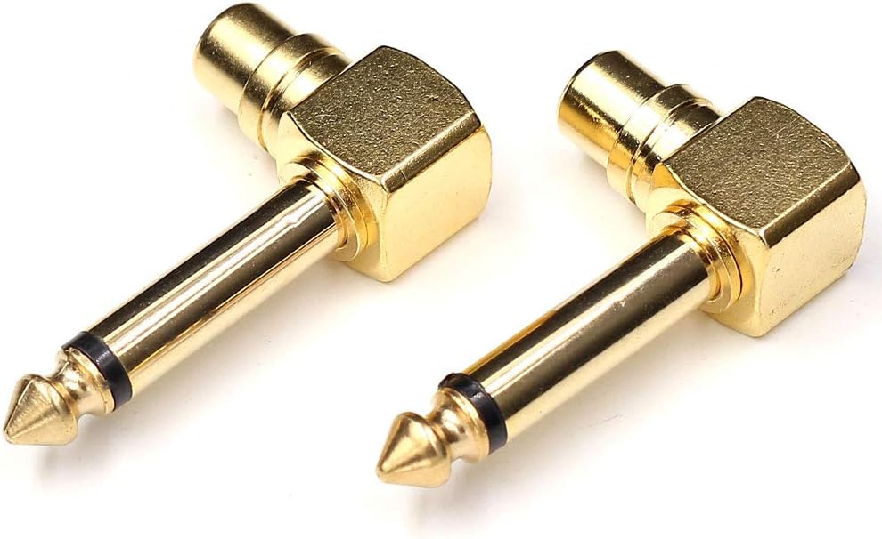 TEZONG right angle 90 degree 1/4" 6.3mm mono plug to RCA Phono Female Connector socket adapter Converter Gold plated 2Pack