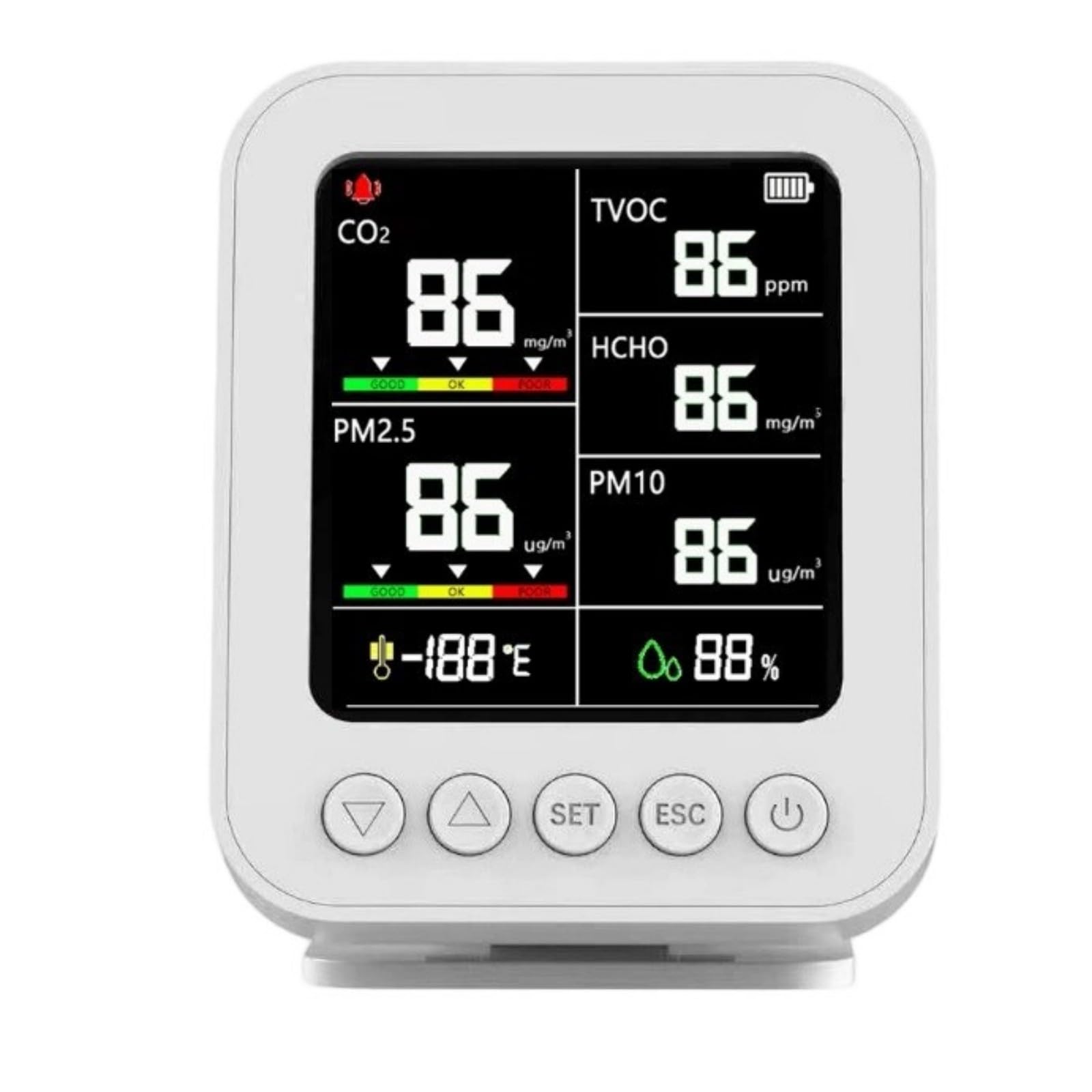 Indoor Air Monitor PM2.5 Formaldehyd Detektoren mit Temperatur für Zuhause Easy Carry Formaldehyd TVOC Detektoren
