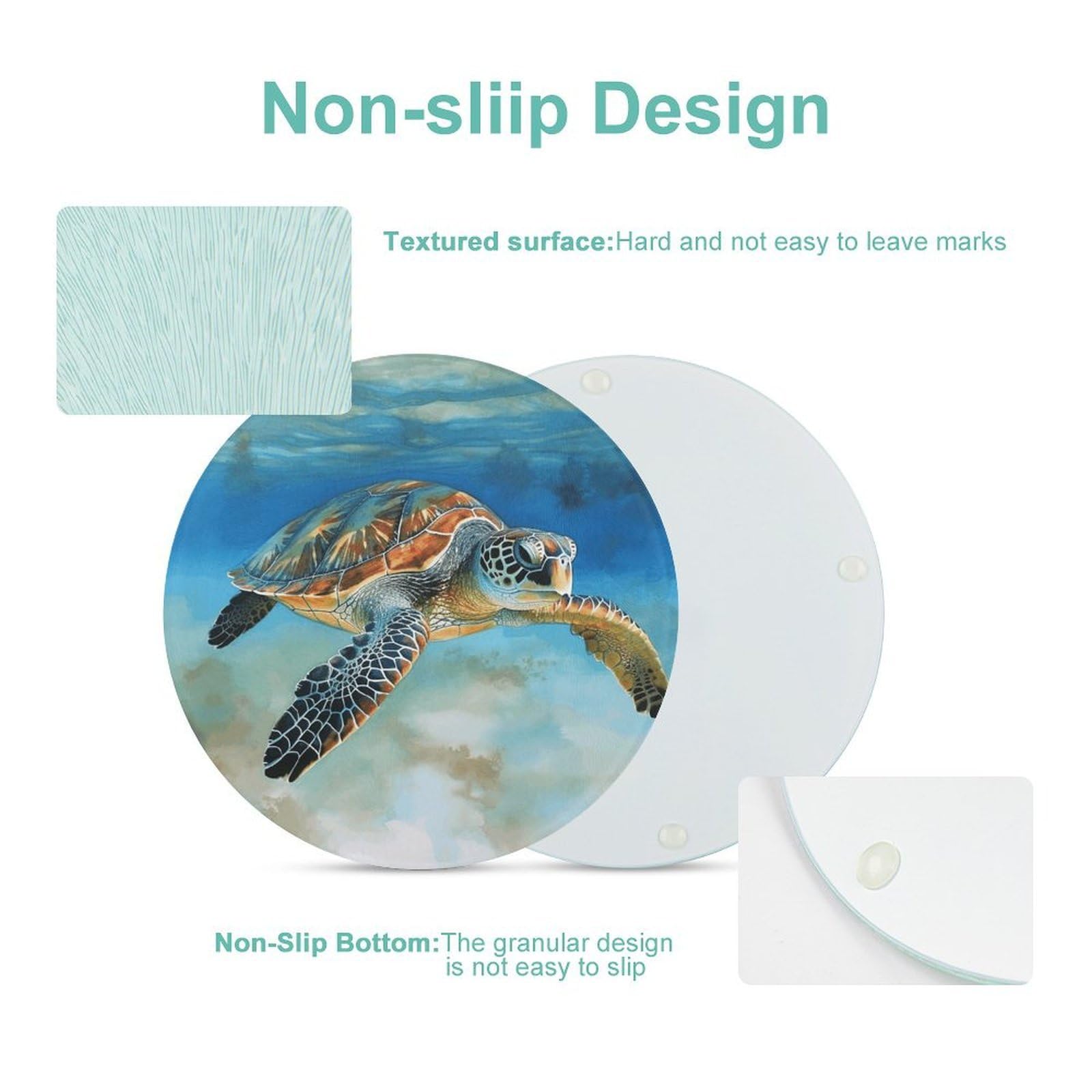 Sea Turtle3 - Tabla de cortar redonda fácil de limpiar, tablas de cortar para cocina, tamaño grande 7.9, tablas de cortar esenciales de cocina, convenientes para carne y verduras