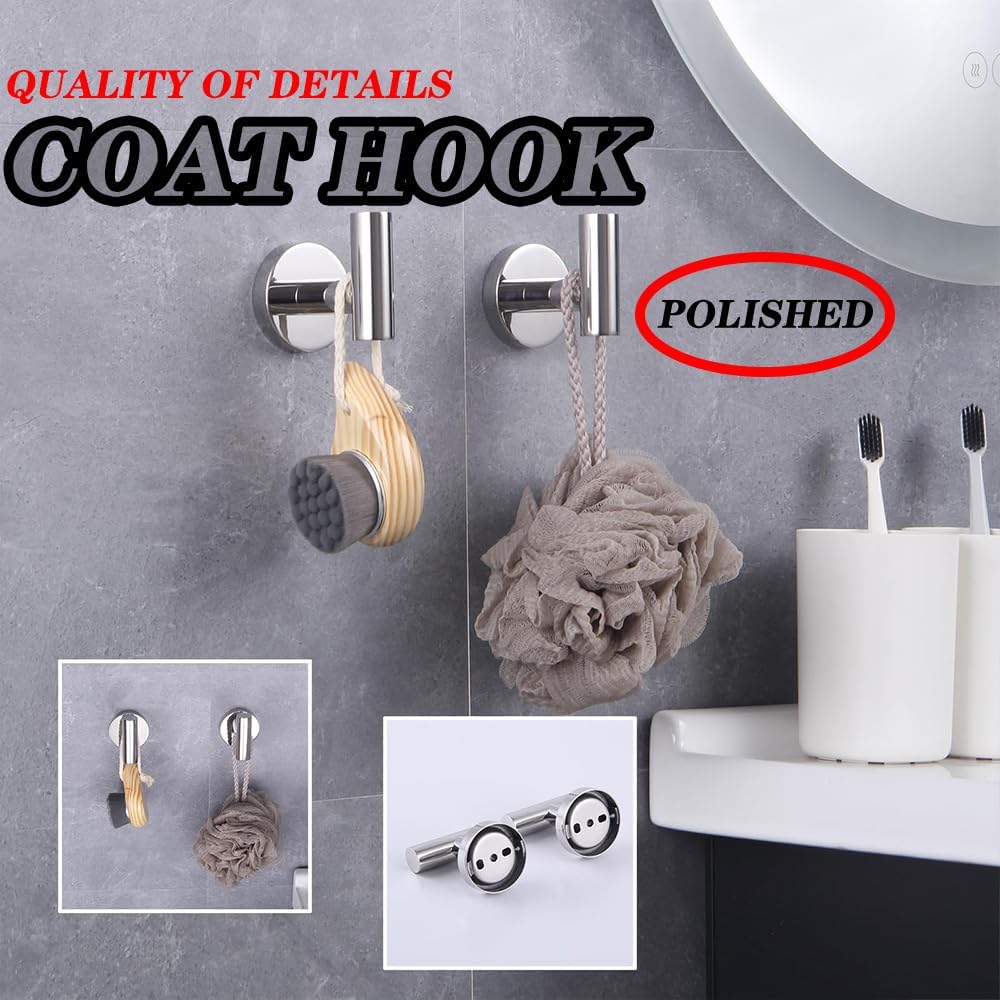 GERZWY Bath Towel Hook SUS 304 Stainless Steel Coat/Robe Clothes Hook for Bath Kitchen Modern Hotel Style Wall Mounted 2 Pack Polished Chrome AG-1107B-JG - Image 3