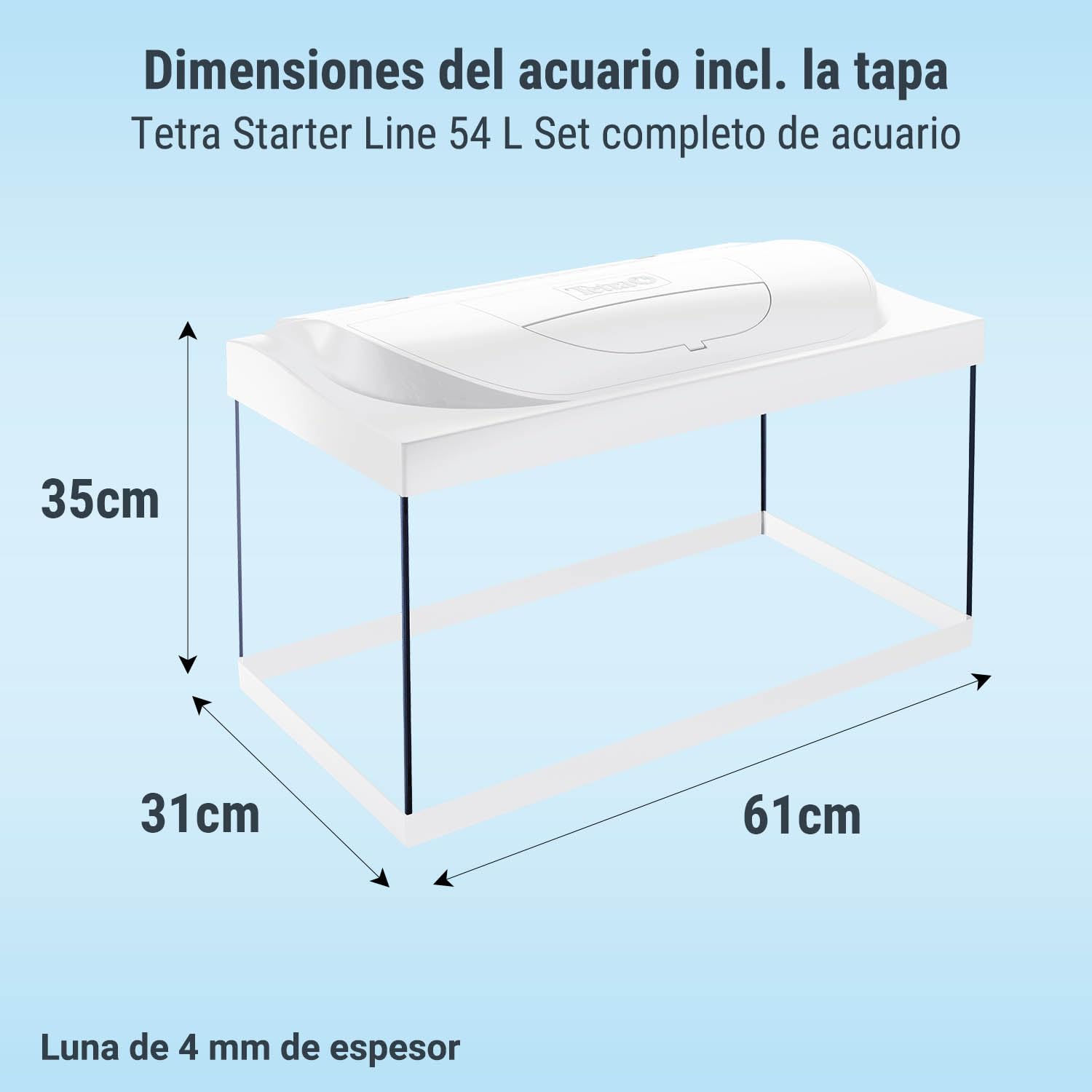 Tetra Starter Line LED 54L Acuario de Inicio Blanco, Bombilla LED con Modo luz Diurna/Nocturna