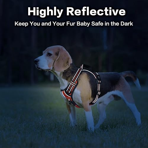 Miniatura 6 de PoyPet Arnés para perro sin tirones, chaleco reflectante con clip frontal sin estrangulamiento, mango vertical acolchado suave, 3 accesorios para