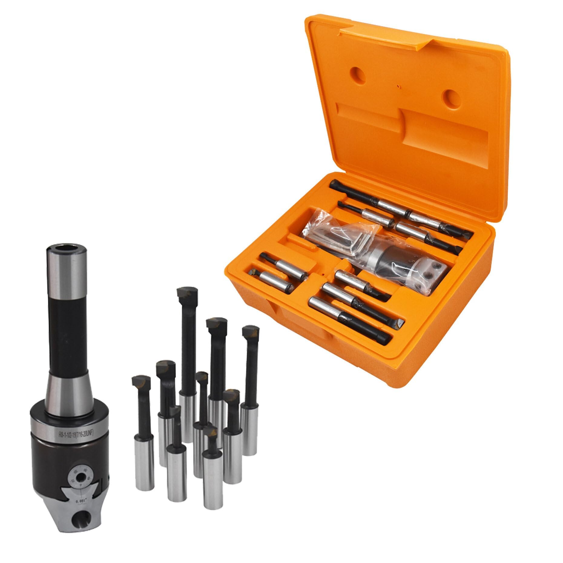 Kimllier 2 Inch Boring Head R8 1/2 Inch Shank Boring Bar Set 9Pcs Carbide Tipped Bars Lathe Tool Fit for Milling Machine