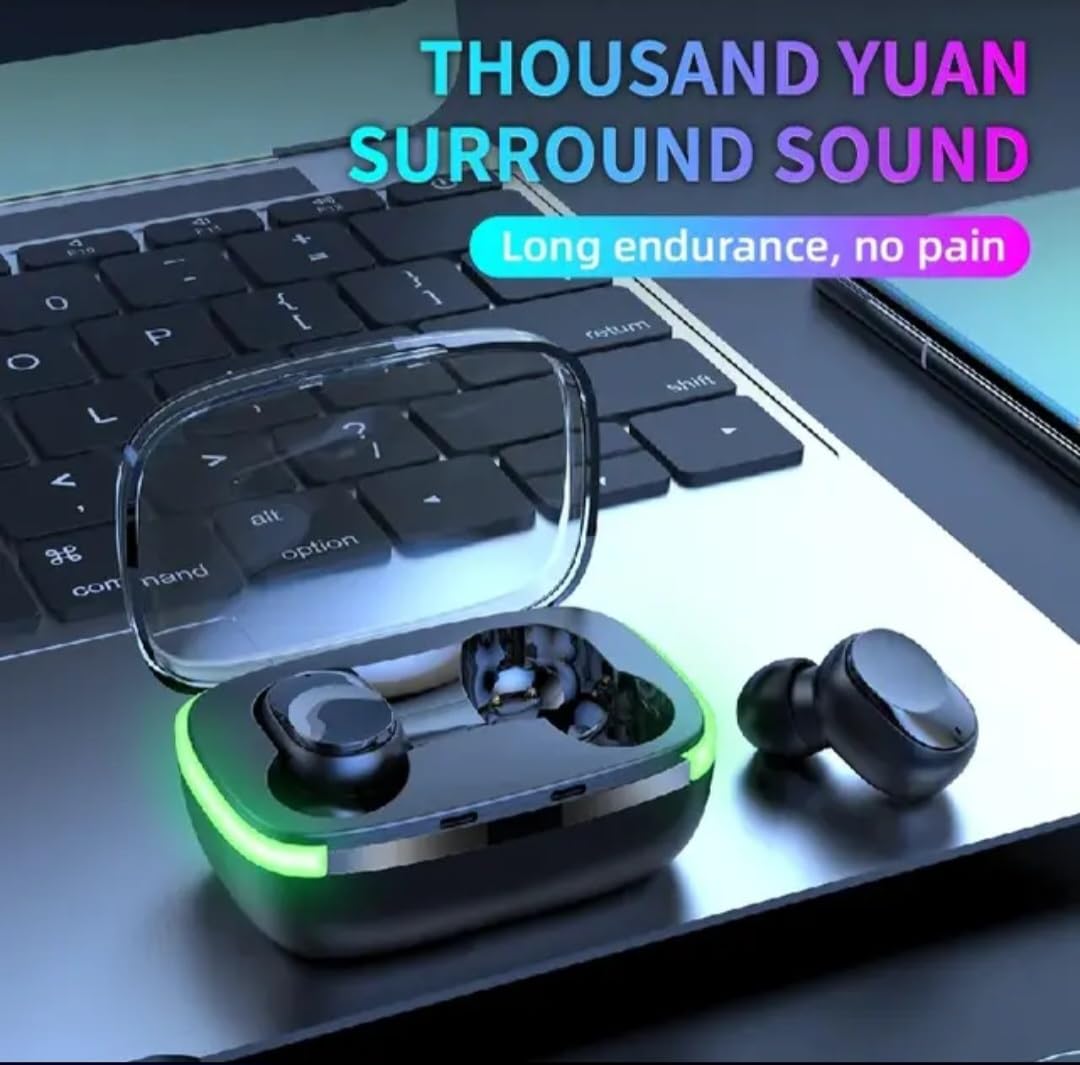Bluetooth Earphones 5.1 TWS Wireless Headphones with LED Display Stereo Noise Cancelling, Multicolor Breathing Light and Stereo Audio for Music Enjoyment and Working Out. 4