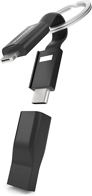 VONMÄHLEN High Five 5-in-1 Multi Charging Cable Key Chain - Innovative Elegant USB-C Micro USB Charging Cable - Compatible with iPhone, Samsung, Huawei etc - Black