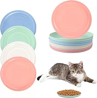 Flat Cat Bowl, Pack of 12 Cat Bowls, Colourful Cat Food Bowl Set, Cat Plate, Feeding Bowl, Flat Bowl for Kittens, Cats Bowl Set, Round Feeding Bowl Cat Flat (Round) product image