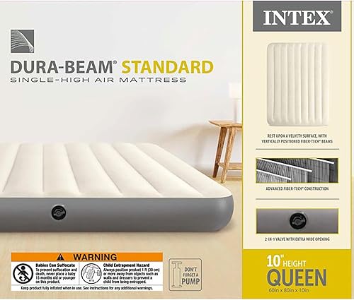 Miniatura 7 de Intex 64103E Dura-Beam Colchón de aire estándar Single-High: Fiber-Tech - Tamaño Queen - Altura de la cama de 10 pulgadas - Capacidad de peso de 600