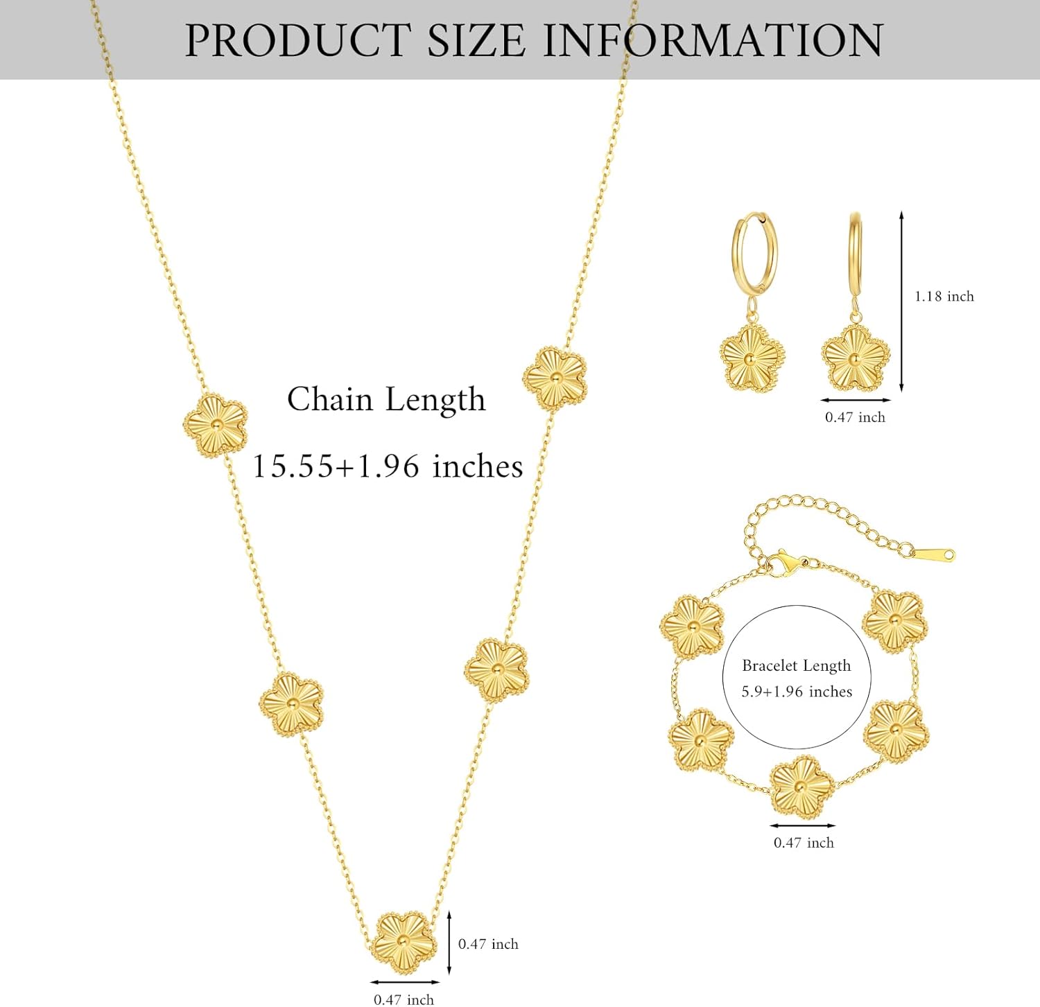 Clover Jewelry Set with Flower Design Four Leaf Clover Necklace for Women Lucky Clover Bracelet Earrings for Friends 3pcs Floral Style Clover Jewelry Gifts - Image 6