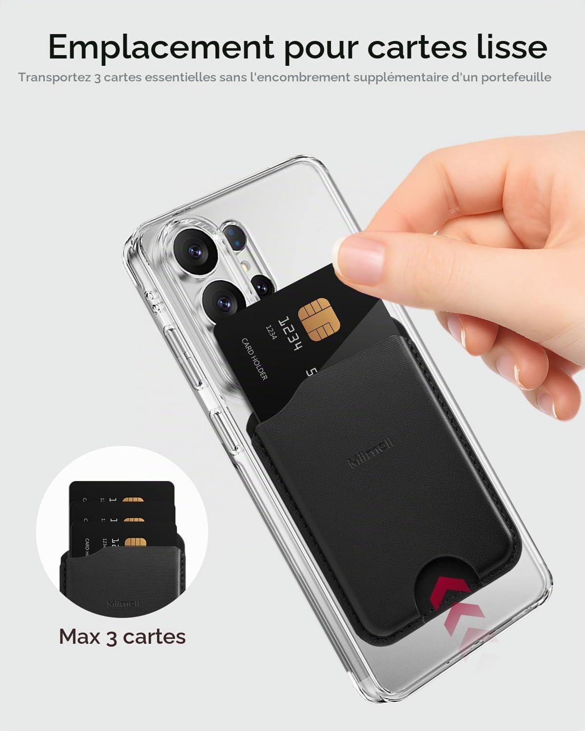 Miimall Porte-Cartes Magnétique pour Samsung Galaxy S26 S25 S24 Ultra/Plus/FE/Z Fold 8 Ultra 7 6 5/A56 Series, Blocage RFID, Accueille 3 Cartes, PU Cuir Élégante et Passe-Partout Mag-Safe Wallet-Noir