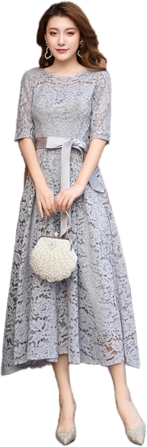 [EightSTAR Dress] 結婚式ドレス ロング丈 二次会 パーティードレス レディース お呼ばれ ワンピース 総レース A