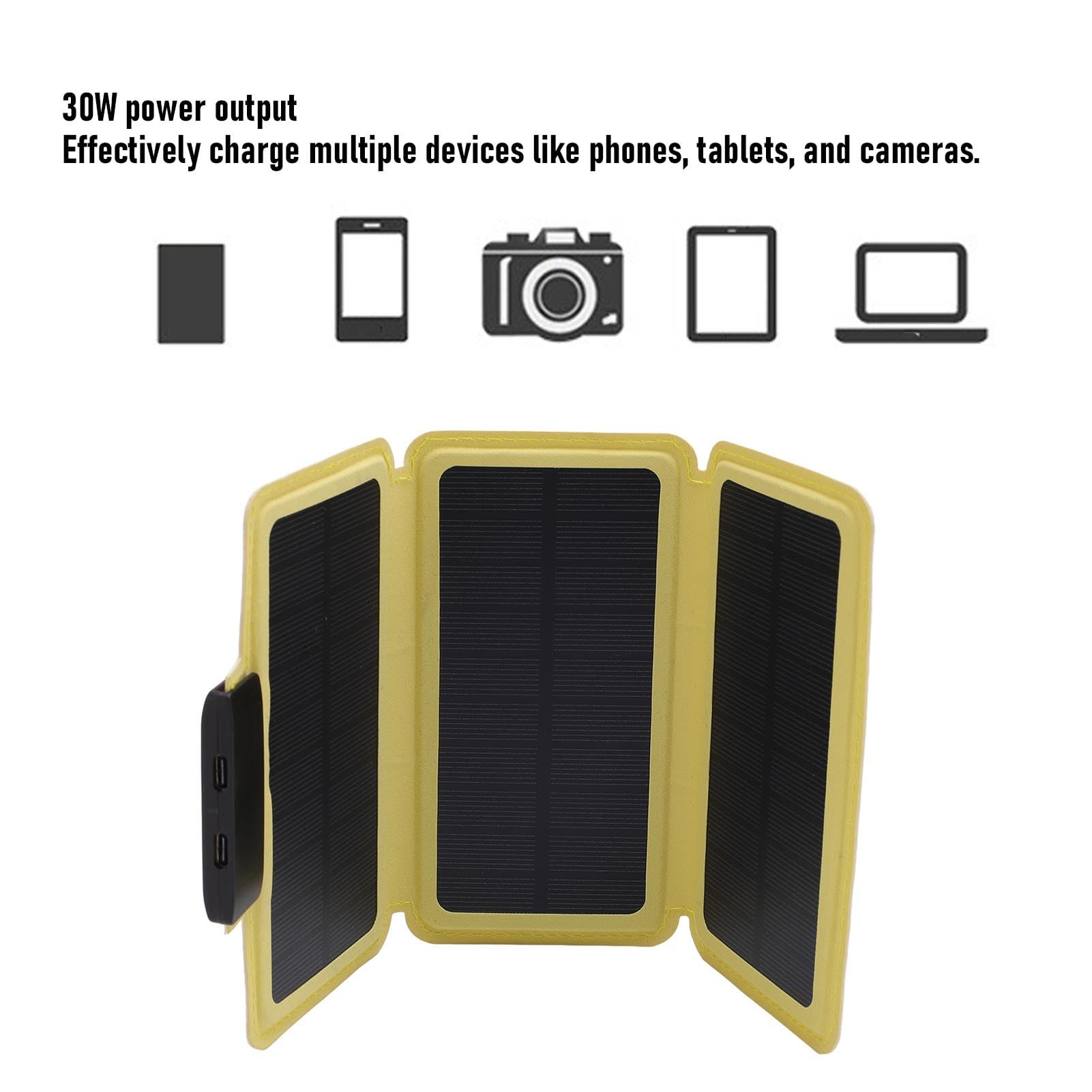 Banco de Energía Solar Cargador Portátil con Panel Solar Monocristalino Plegable de 3 Partes 30W Carga Rápida Puerto Dual Tipo C para Teléfono Tableta Camping