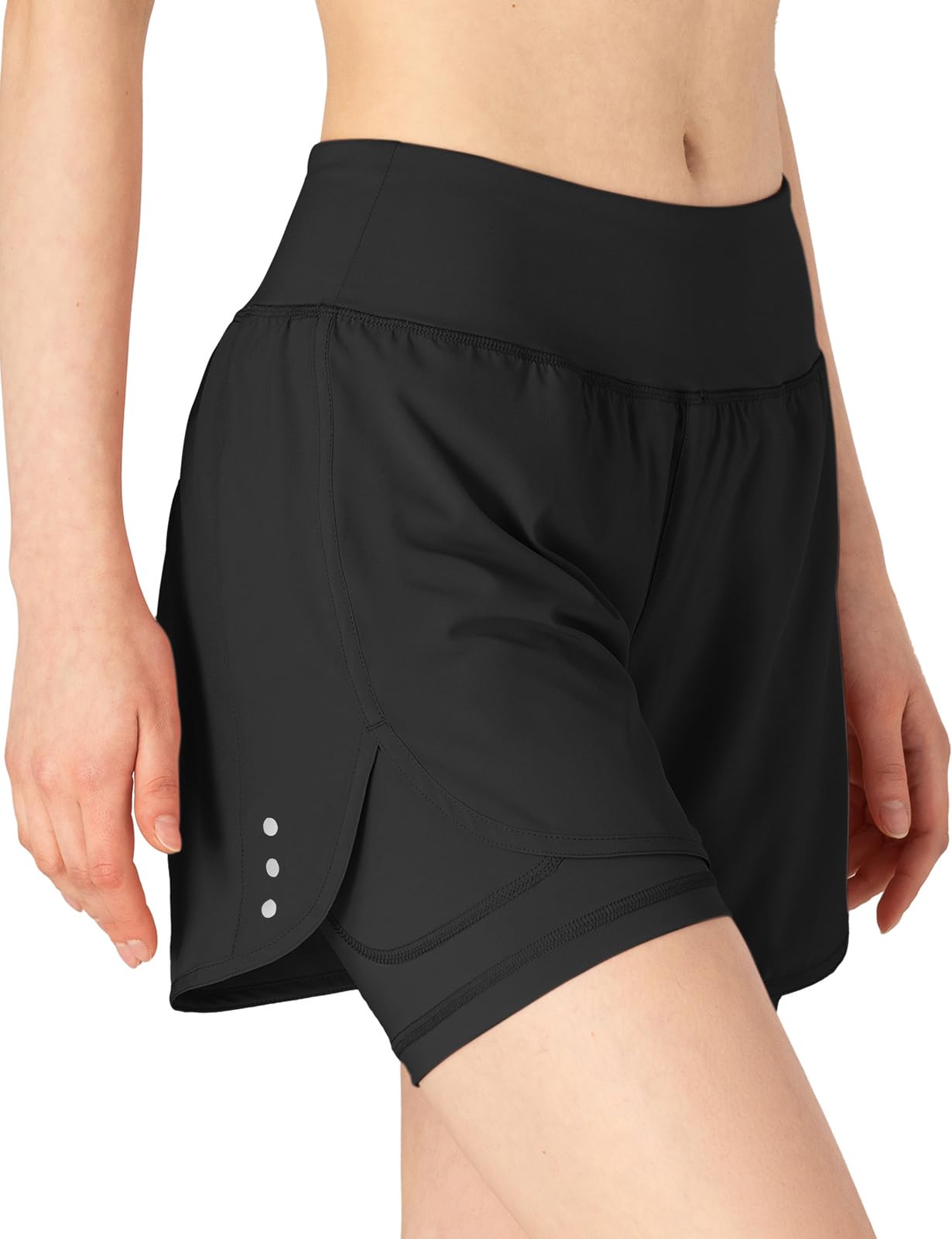 donhobo Short de sport d'été 2 en 1 pour femme - Séchage rapide - Pour fitness, yoga, jogging, entraînement L Noir