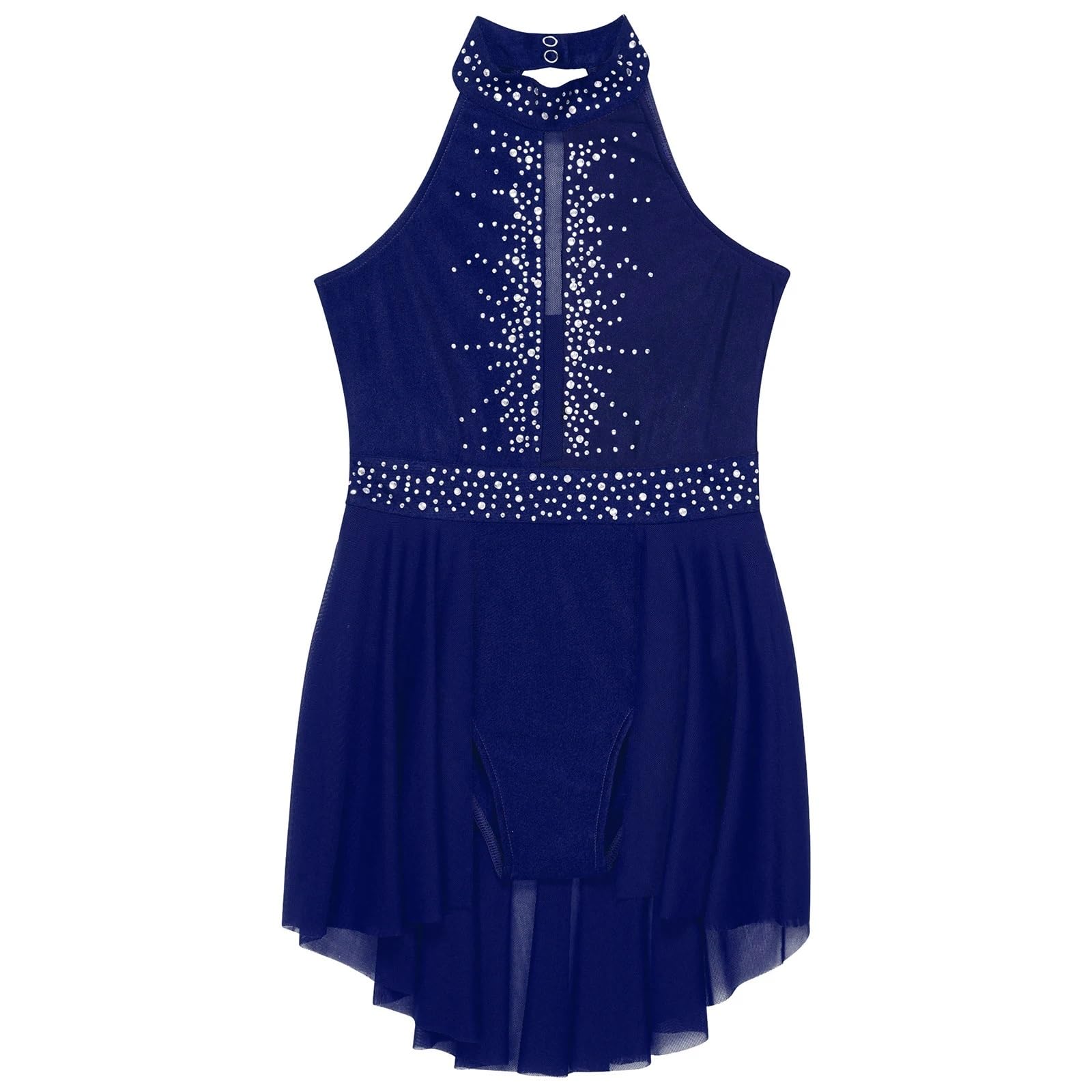 Gymnastikanzug Mädchen Tanzkleid Ballett Eiskunstlauf Neckholder Ärmellos Strass Gymnastik Trikot Kleid(Coffee,14)