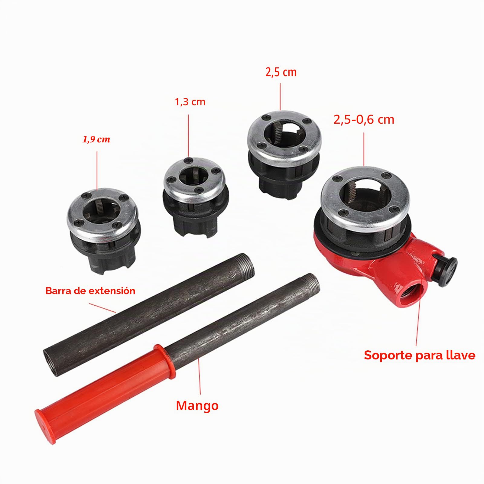 Juego de roscas para tuberías, juego de roscas con 4 roscas de 1/2", 3/4", 1", 1-1/4", para conexiones de tubería