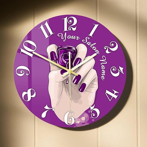 Miniatura 24 de Reloj de pared de salón de uñas de 12 pulgadas, nombre personalizado, regalo de técnico de uñas, reloj de pared silencioso sin tictac, funciona con