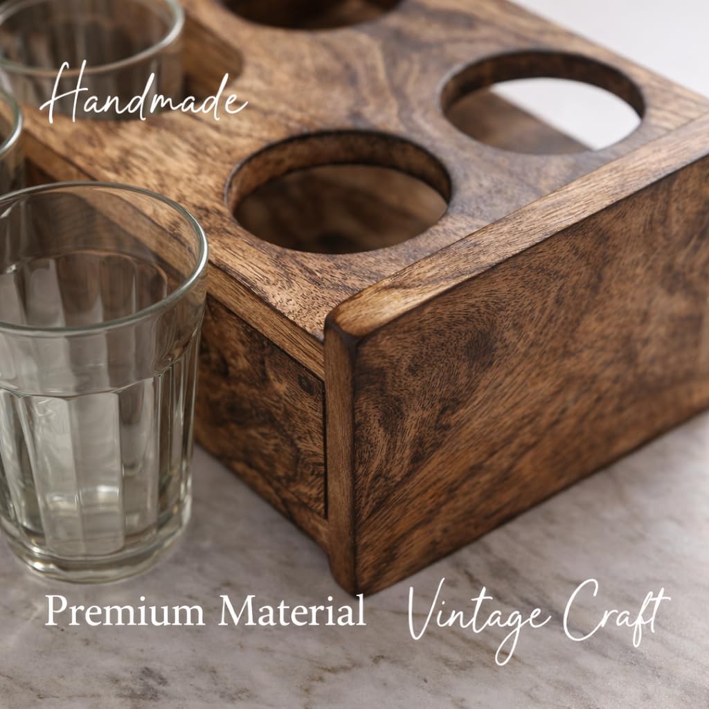 collectiblesBuy Modern Diamond Cut Insulated Indian Tea Glasses Set of 6 Double Walled Glass Teacups with Wooden Stand Ideal for College Reunion Party Rain Tea