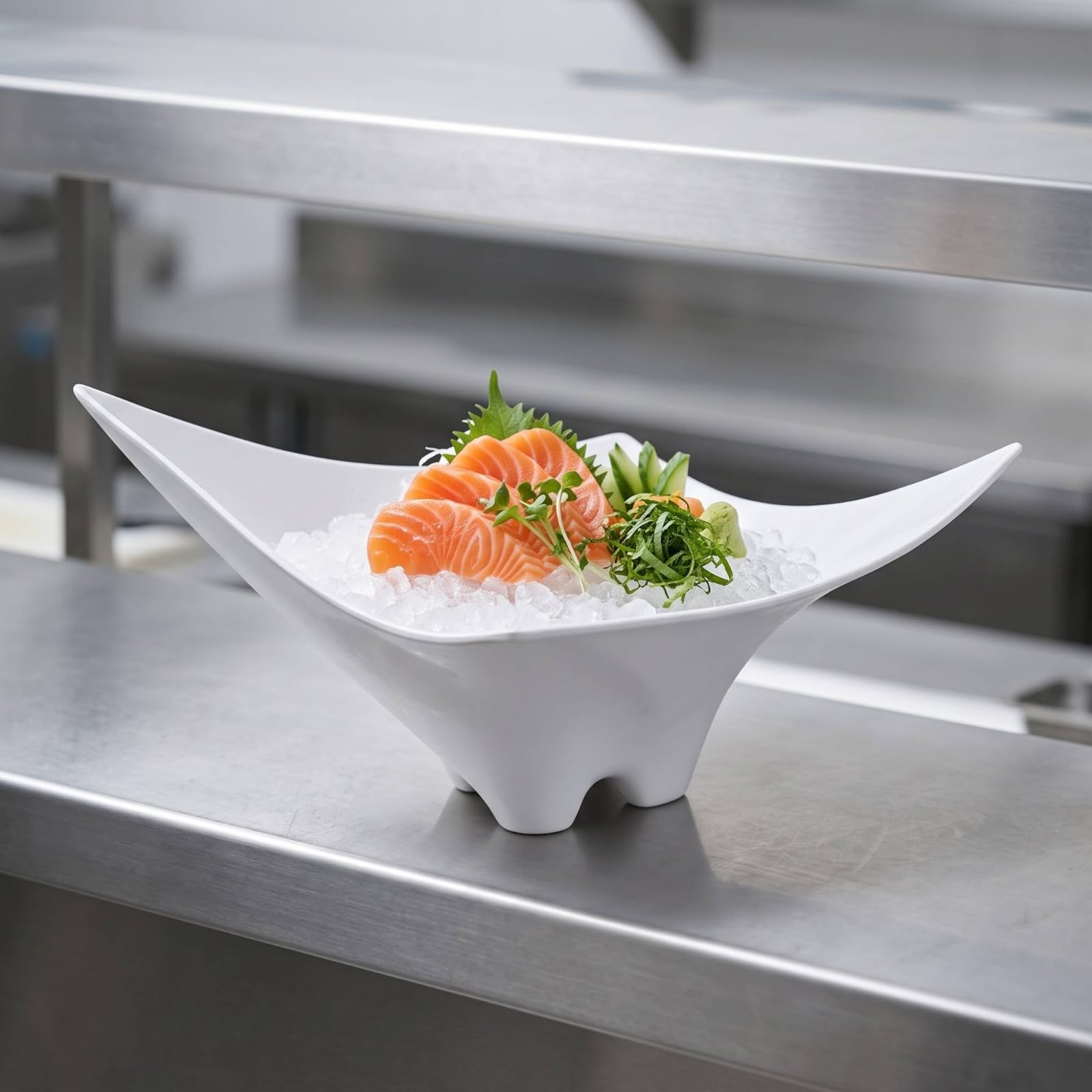 Qianly Assiette En Mélamine Professionnel, Assiette Creuse À Sashimi En Mélamine, Modèle 94919, Forme Coquillage Blanche À Reliefs, Profondeur 10 Cm, Diamètre 18–18,9 Cm, Blanc 94919