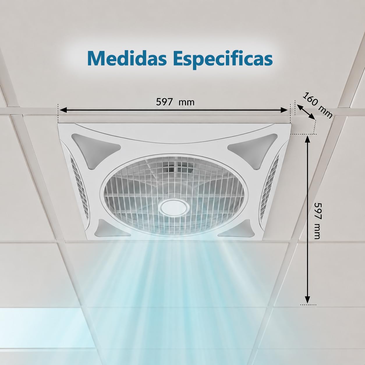 IluminaShop - Ventilador de Techo LED Strong, 6000K,Control Remoto, Motor DC + Luz 68W, Silencioso, 3Velocidades, Rejilla Rotativa, Recirculación de Aire,Ideal Oficinas, locales comerciales
