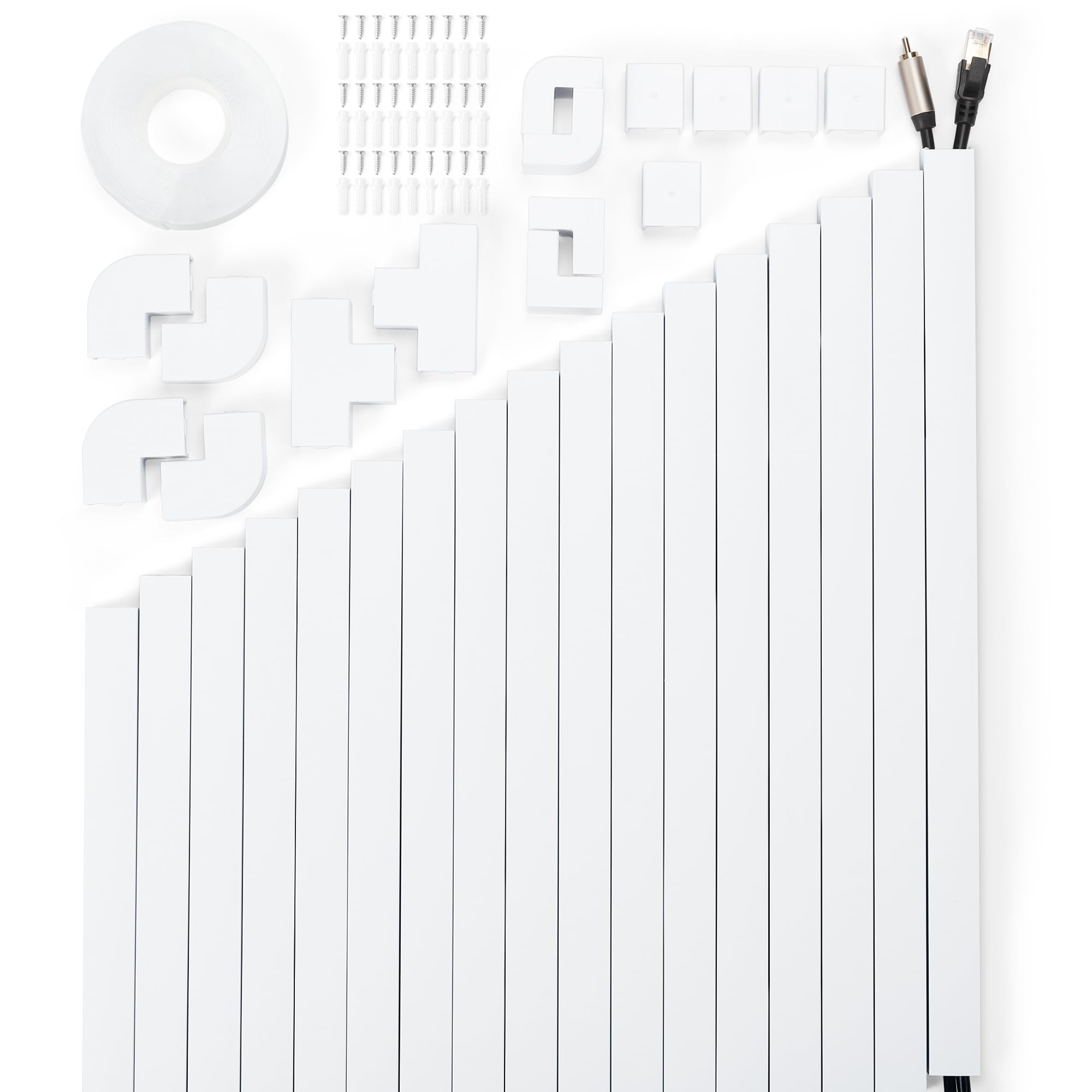 306in Cord Hider Kit, Cord Covers for Wires on Wall, Paintable Wire Cover for Cords, Cable Hider for Wall Mounted TV, White Cord Concealer, Cable Raceway Wire Management, 18x L17in x W0.95in x H0.55in
