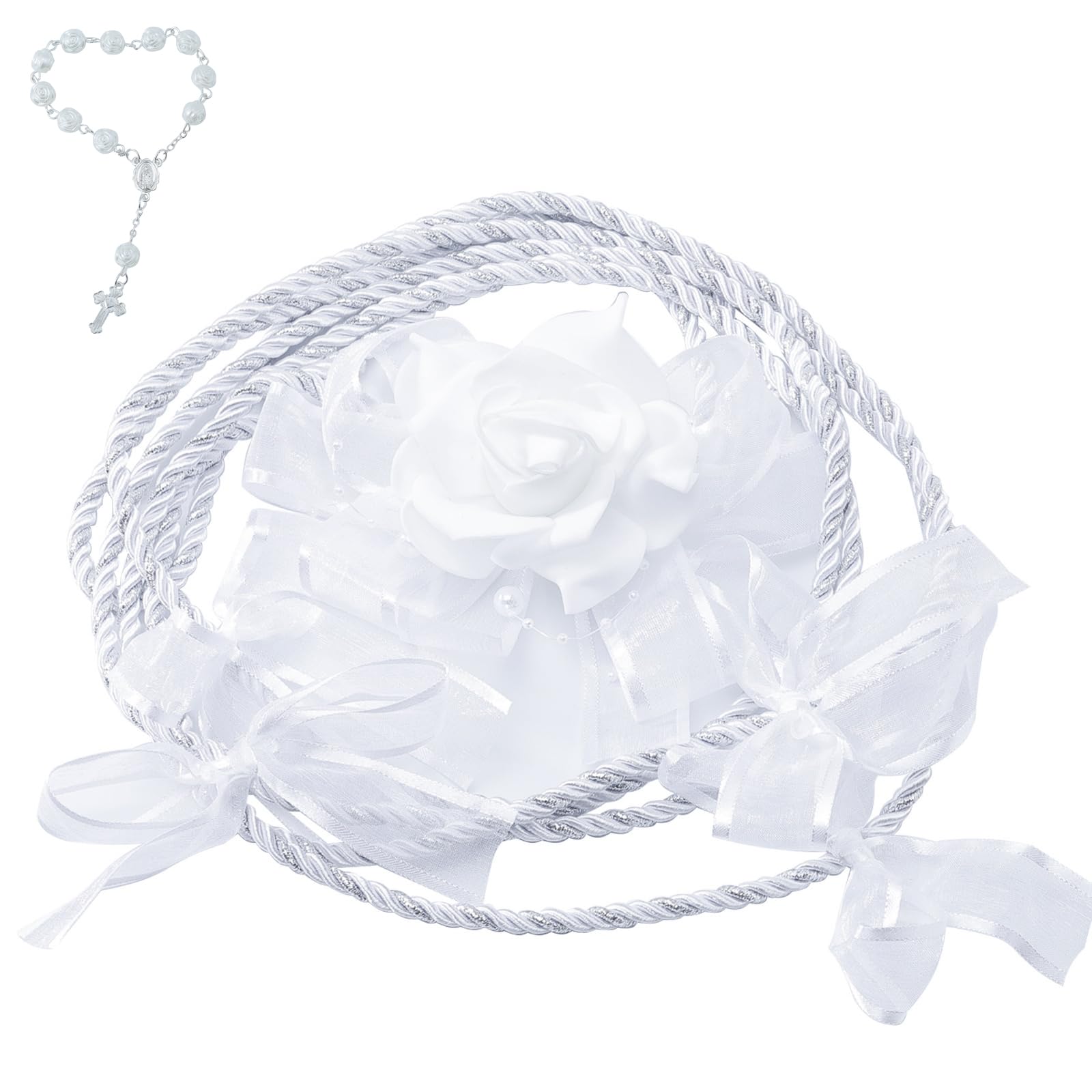 Wedding Lasso - Wedding Lasso Rope Catholicism Christian Wedding Ceremony,with 2 Pcs Prayer Beads?Bride and Groom Wedding Gift (White)