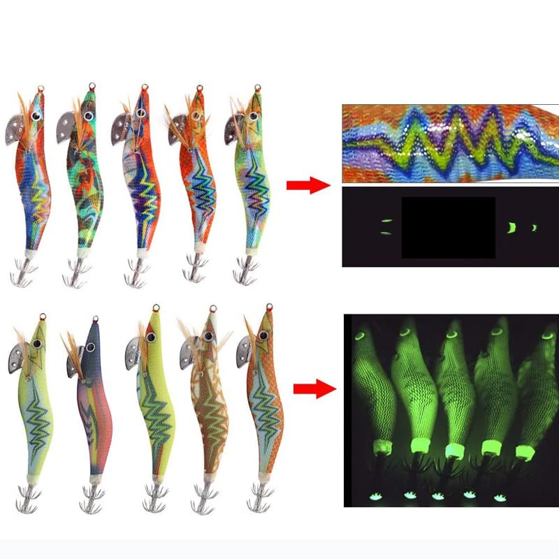 20 Pz/lotto Richiamo di Calamari Maschere di Gamberi Richiamo di Legno Esche Luminose di Polpo Occhi 3D Seppie Esca Artificiale di pesca