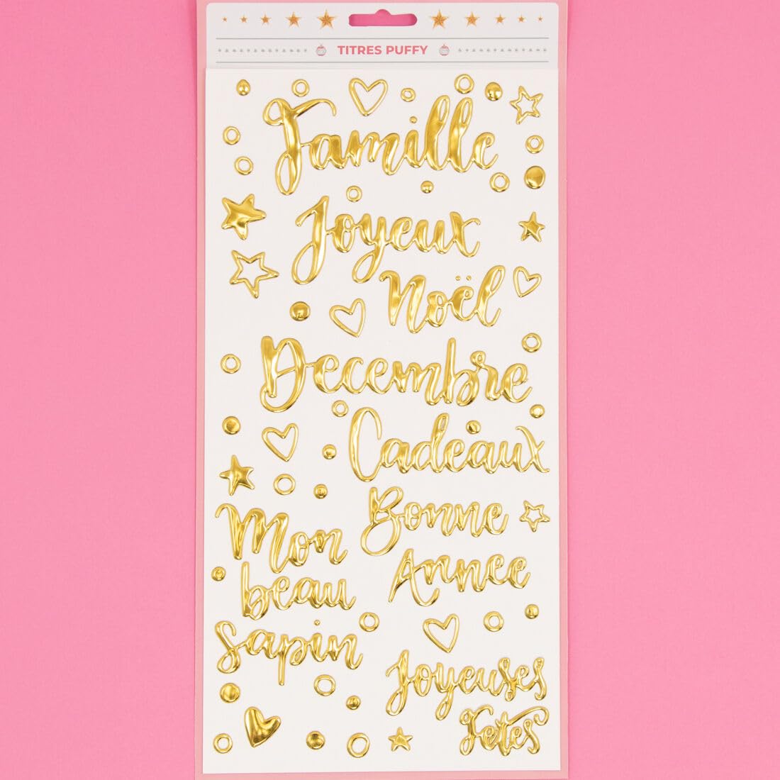 Craftelier - Pegatinas de Frases e Ilustraciones de Puffy en Francés para Decoraciones en Proyectos Navideños de Manualidades y Scrap | Colección "All You Need Is Christmas" | Acabado Foil Dorado