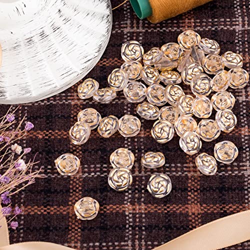Oiiki 200Pcs 13Mm Gold Edge Rose Buttons, Transparent Rose Flower Acrylic Sewing Buttons, Clear Fastener Floral Buttons With Gold Bordering Decorative Supplies For Handmade Art Crafts #TOP6