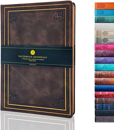 Victoria's Journals Cuaderno con forro de cuero sintético y tapa dura, diario de viaje con diseño vintage de aspecto antiguo, tamaño A5, 5.7 x 8.1