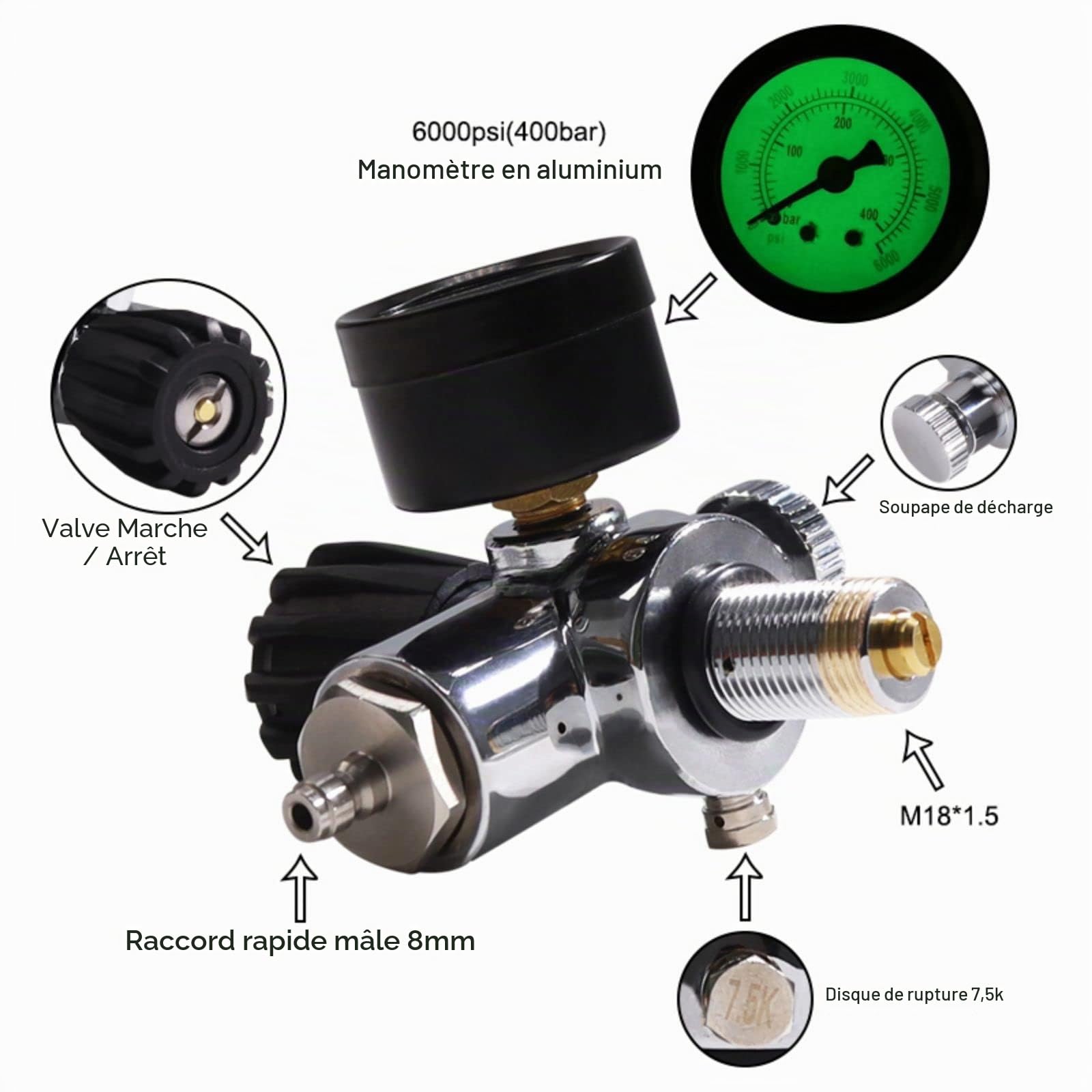TUXING Réservoir à air en fibre de carbone 4500psi 2 l (bouteille d'empty & station de remplissage de paintball avec valve double calibre pour PCP Air Rifle, plongée, snorkeling, sports nautiques
