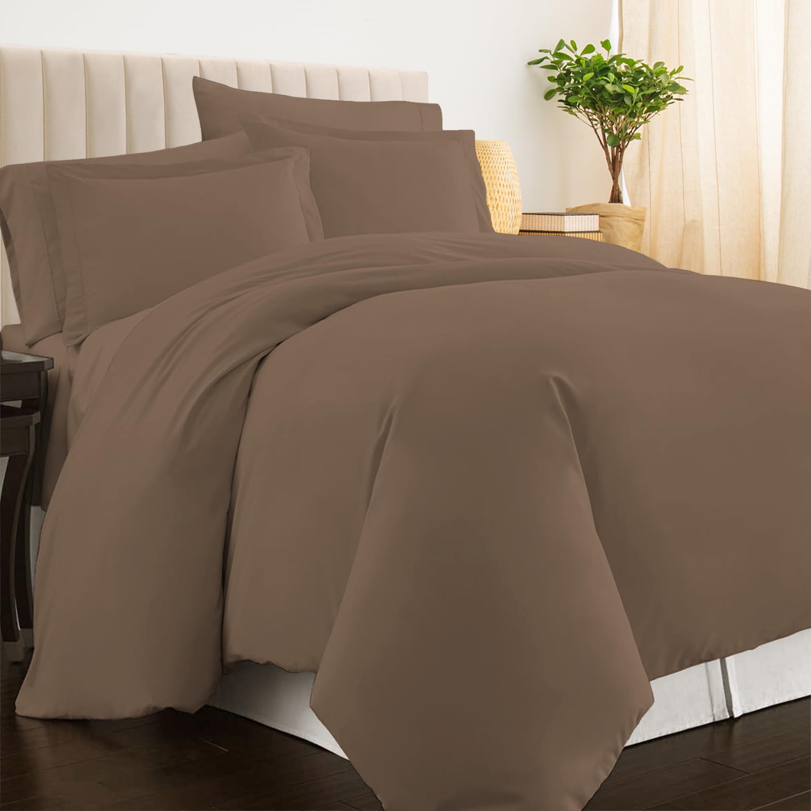 Pizuna Luxurios Cotton Double Duvet Cover Set Woody Brown, 800 Thread Count 100% Long Staple Cotton Double Size Duvet Cover 200x200cm, Soft Sateen Quilt Cover with Button Closure (Double Duvet Cover)