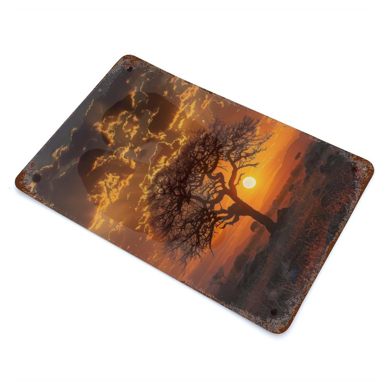 Savanna Sunset Rustic Tin Plaque 11.8"x7.9", for Shed, Workshop And Garage Wall Decor, Rustic Home Decor