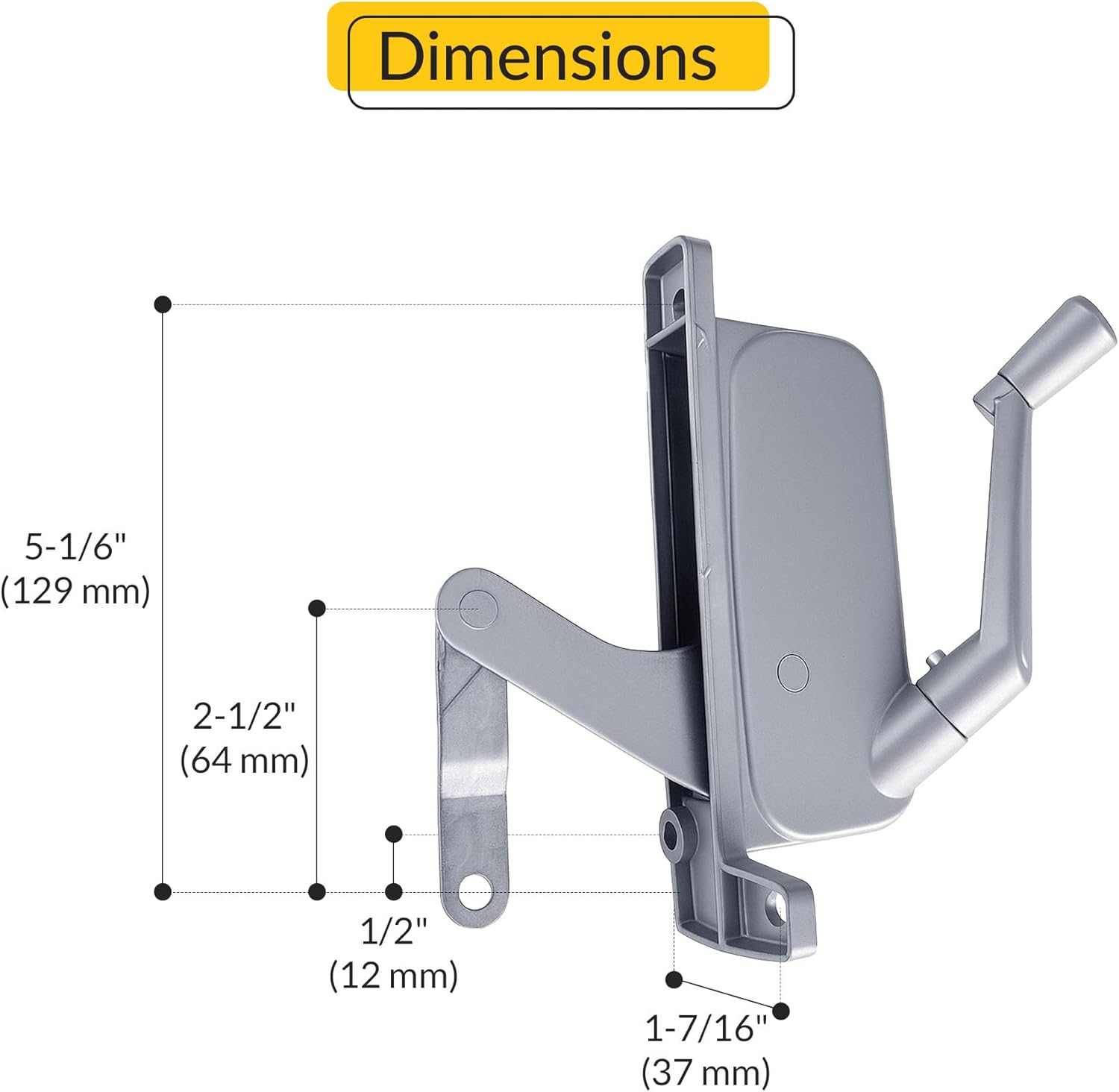 Brixwell Awning Operator Contemporary Style Offset Link Arm, Right Hand, Metal Construction with Mill Finish, 5-1/16" Mounting Hole Spacing, 2-1/2" Link Arm Hole Spacing, 3/8" Link End Hole