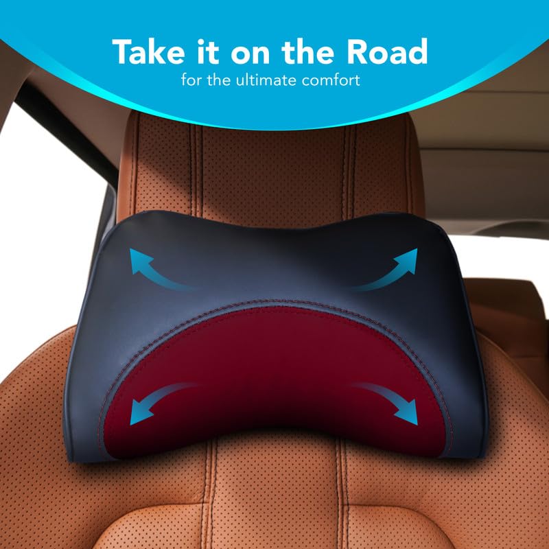 Image of Neodrift 'NeckFlow' - Neck Rest Cushion Orthopedic Velvet Memory Foam Pillow for Neck, Head, Shoulder Support - Pain Relief for Car, 1 Pc (Colour-Red)
