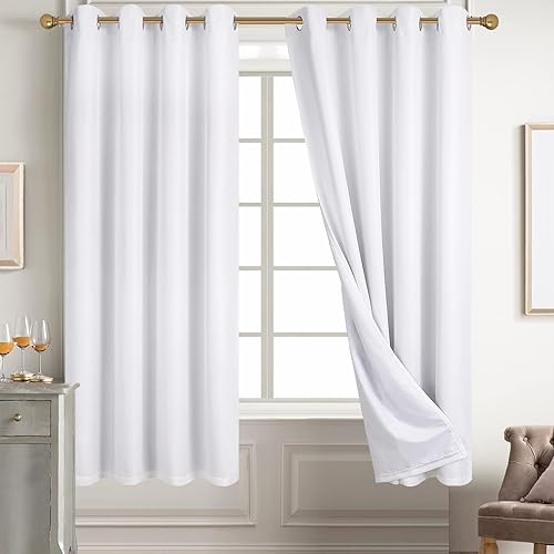 Miniatura 13 de Diraysid Cortinas 100% opacas de lino blanco para dormitorio, con ojales, aislamiento térmico, cortinas de oscurecimiento de habitación (2 paneles,