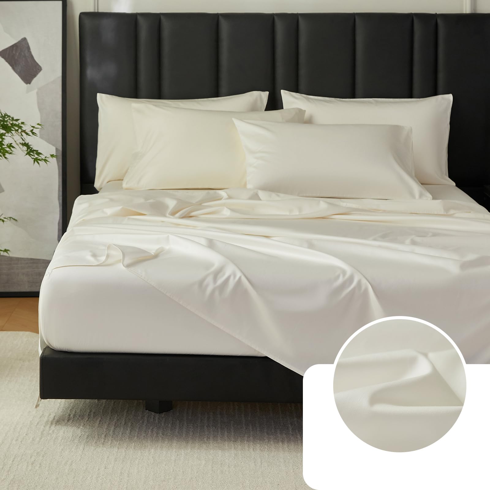 DCSKY King Sheet Set - 100% Cotton Sheets - Ultra Soft Breathable Wrinkle Resistant Bedding Set with 1 Plain Sheet, 1 Fitted Sheet and 2Pillowcase - 15in Deep Pocket (White)