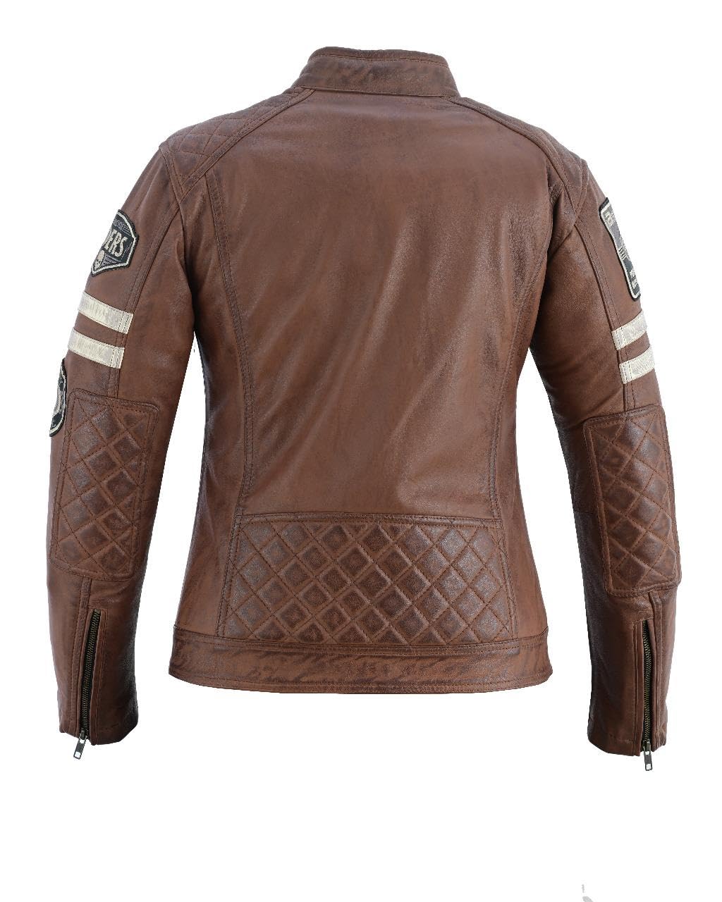 Veste de Moto En Cuir Pour Femme- Blouson Avec Protection Douce Cuir Et Vent Armure Corps été Hiver Tourisme Motard Blinde Marron