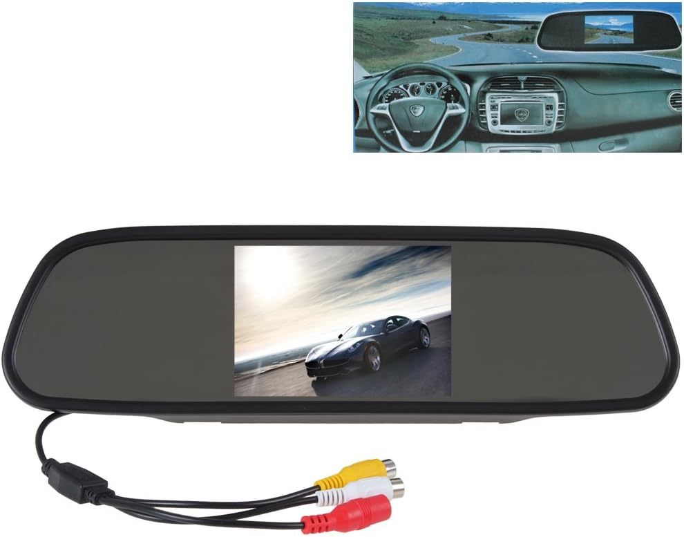 5 Inch HD 16:9 TFT Color LCD Screen Wide View Angle Car Rear View Mirror Monitor Headrest in-mirror Monitor Support 2 Video Input for Parking Backup Camera DVD VCR