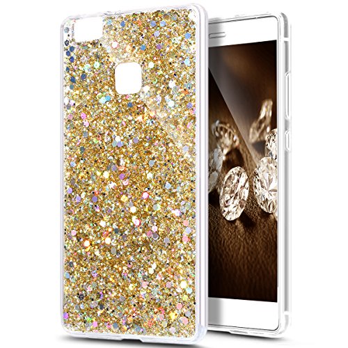 Funda para Huawei P9 Lite,Surakey Híbrido Capas de Estilo de Moda DeLGada de Lujo Bling Bling Brillo de Chispa Caso de Choque A Prueba de Golpes para Huawei P9 Lite,Dorado Ele01066D