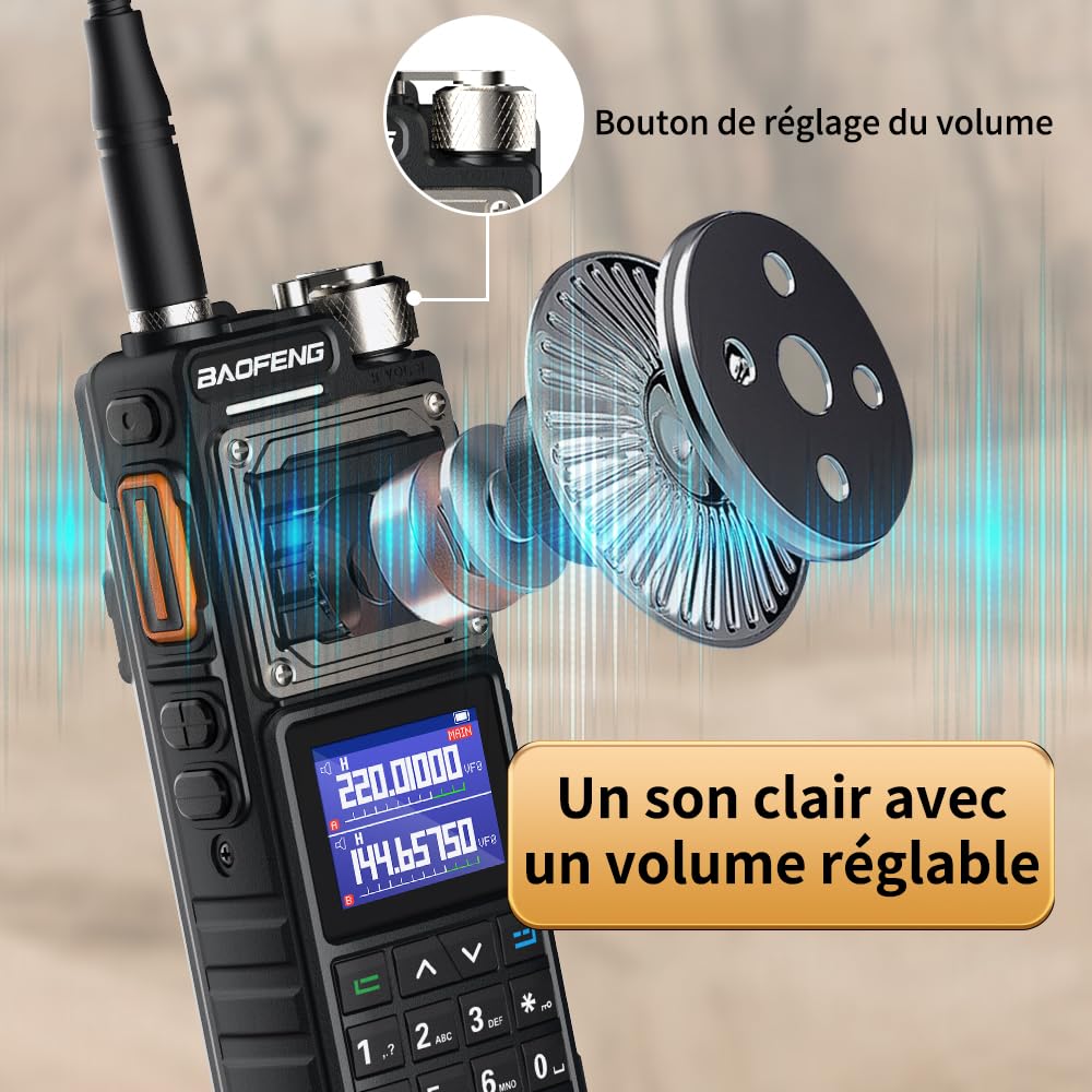 BAOFENG Talkie Walkie Double Bande UHF/VHF Radio Amateur Longue portée jusqu'à 9W avec Batterie 5200mAh 999 canaux CTCSS/DCS Radio FM VOX DTMF Talkie-walkie pour Adultes - UV25M