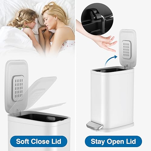 Miniatura 2 de Cubo de basura pequeño para baño con tapa de cierre suave, cubo de basura de acero inoxidable con cubo interior extraíble, cubo de basura Peadl de 5