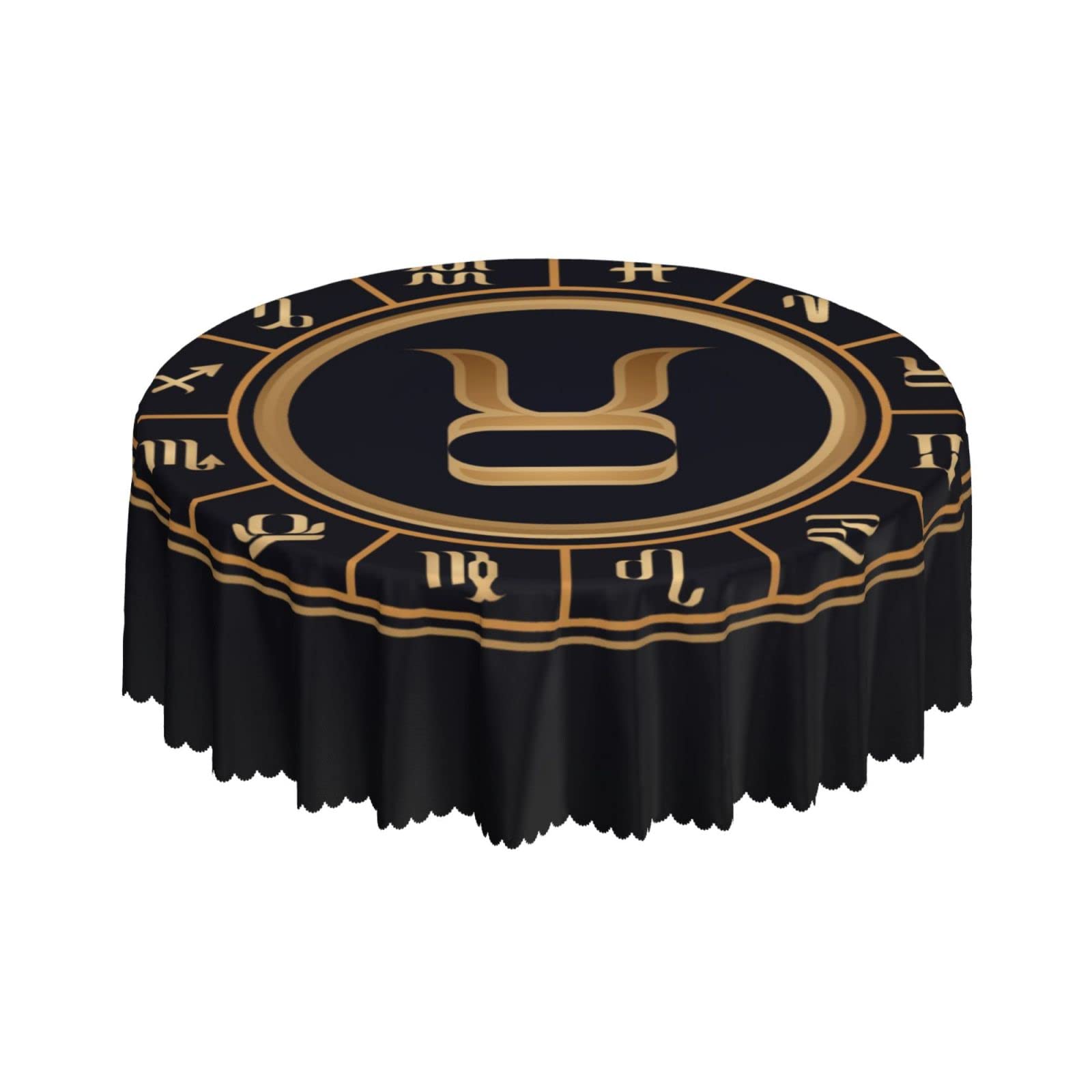 Lsjuee Taurus Twelve Zodiac Round Tablecloth 60 Inch Printed Washable Tablecloth for Dining Party Holiday Fall Home Decorative