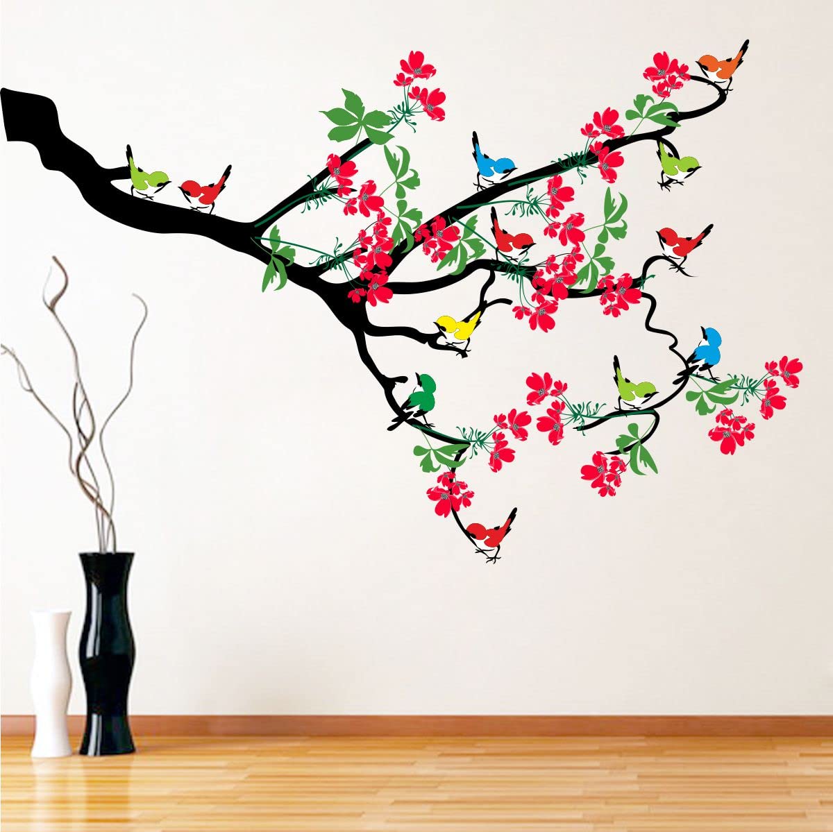 Delight Art Beautiful Tree with Birds and Flower Design Wall Sticker Size - (115 * 75) cm