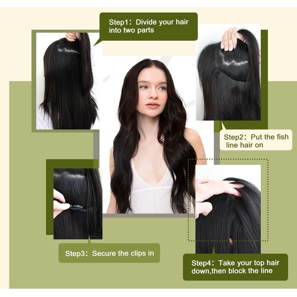 Haarverlängerung Fish Line Echthaar-Verlängerungsdraht, Naturhaar, einteilig, unsichtbarer Draht, Haartresse mit 2 Clips Clip in Haarextension(Platinum Blonde,12 inch)