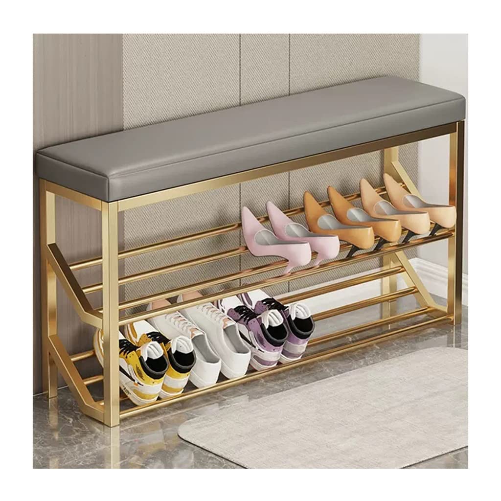 MSHGSKU 2-Tier Shoe Rack Storage Bench with Seat - Industrial Entryway Organizer for Home Entry