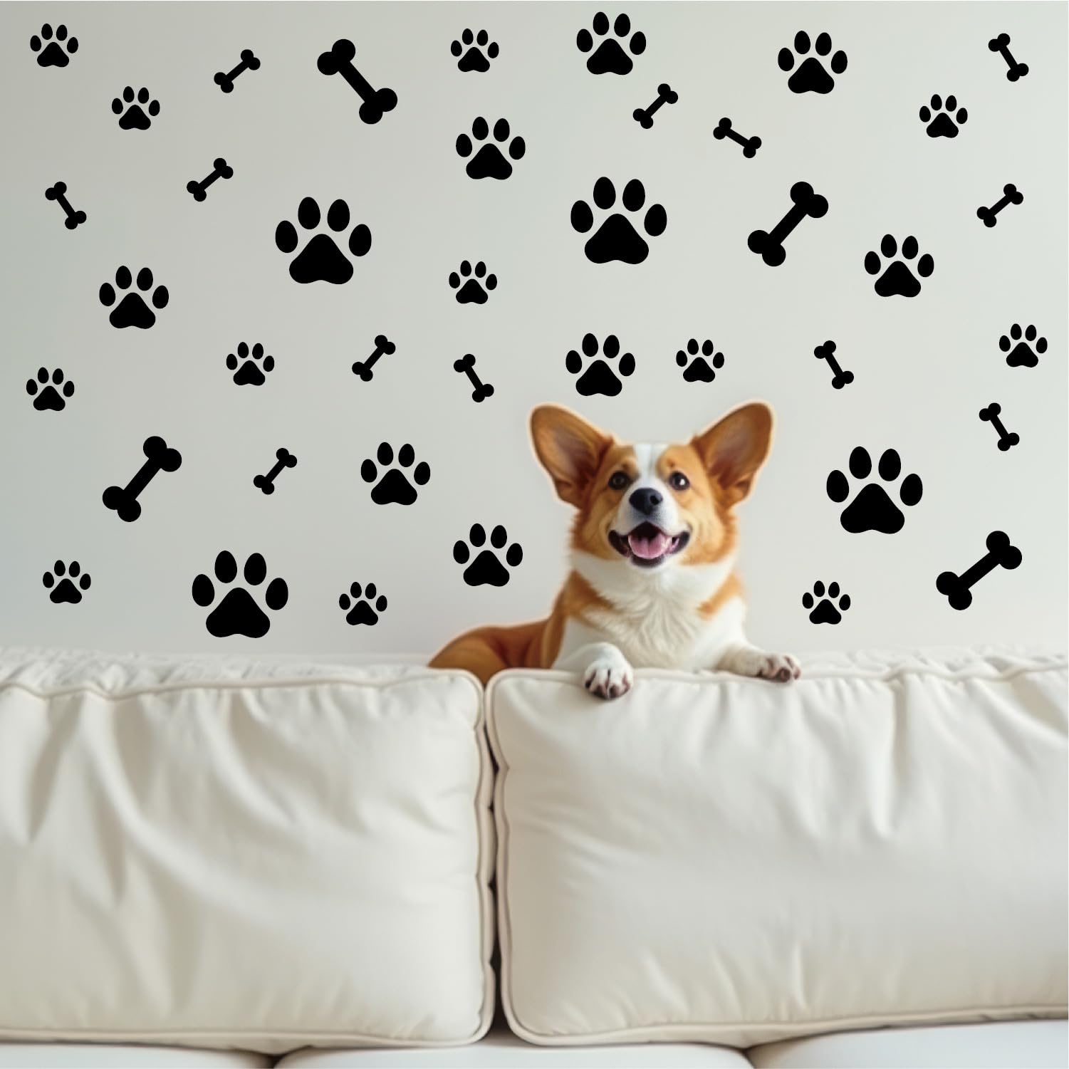 Dog Paw Print Wall Decals,290 Pieces Black Removable Vinyl Animal Footprint and Bone Wall Stickers, Waterproof Modern Home Wall Art Decor for Bedroom Living Room Pet Corner Indoor Decoration