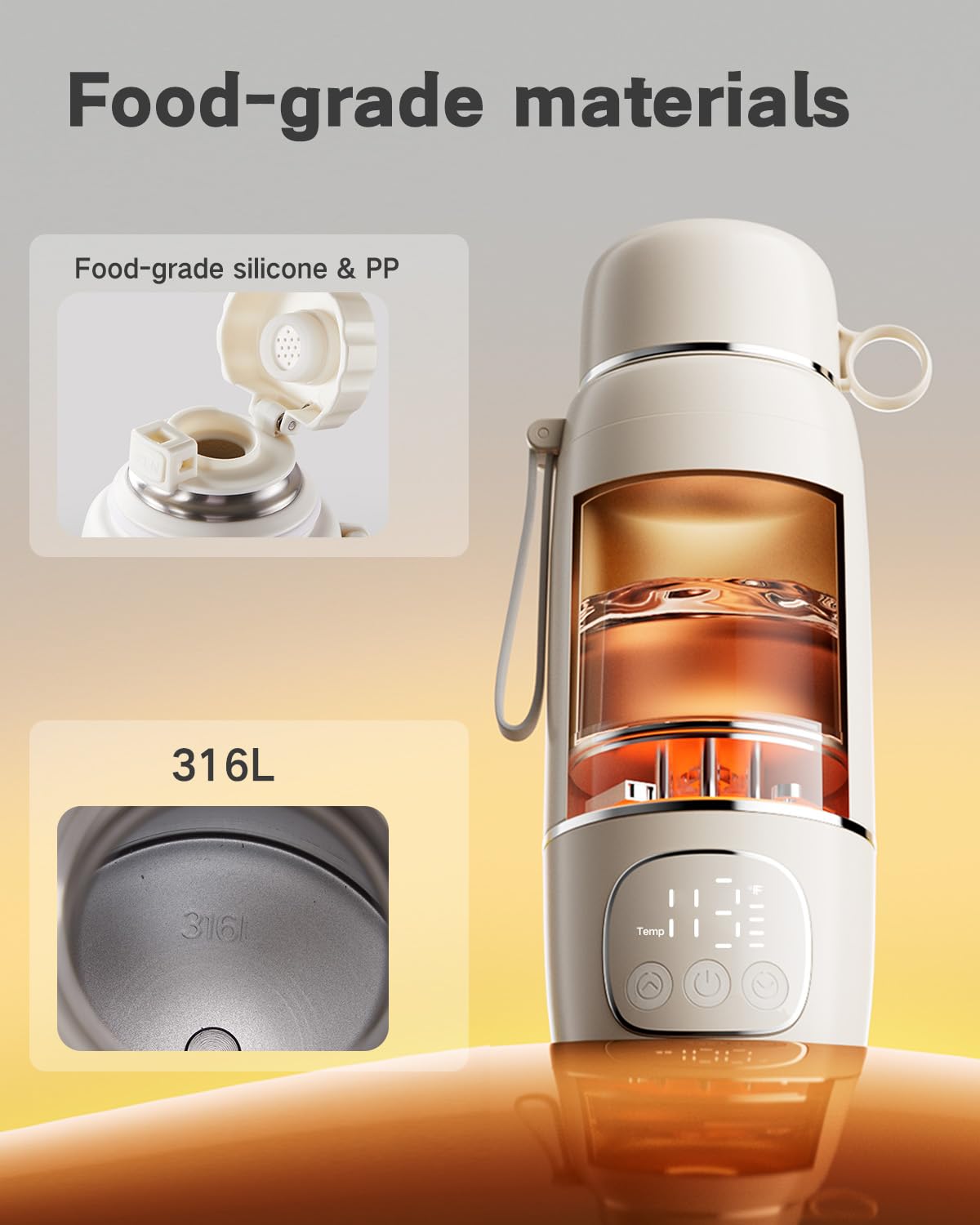 Scaldabiberon portatile da viaggio, riscaldamento rapido per latte materno e latte artificiale con batteria da 16.000 mAh, scalda latte per bambini in viaggio, scaldabiberon per auto, aereo