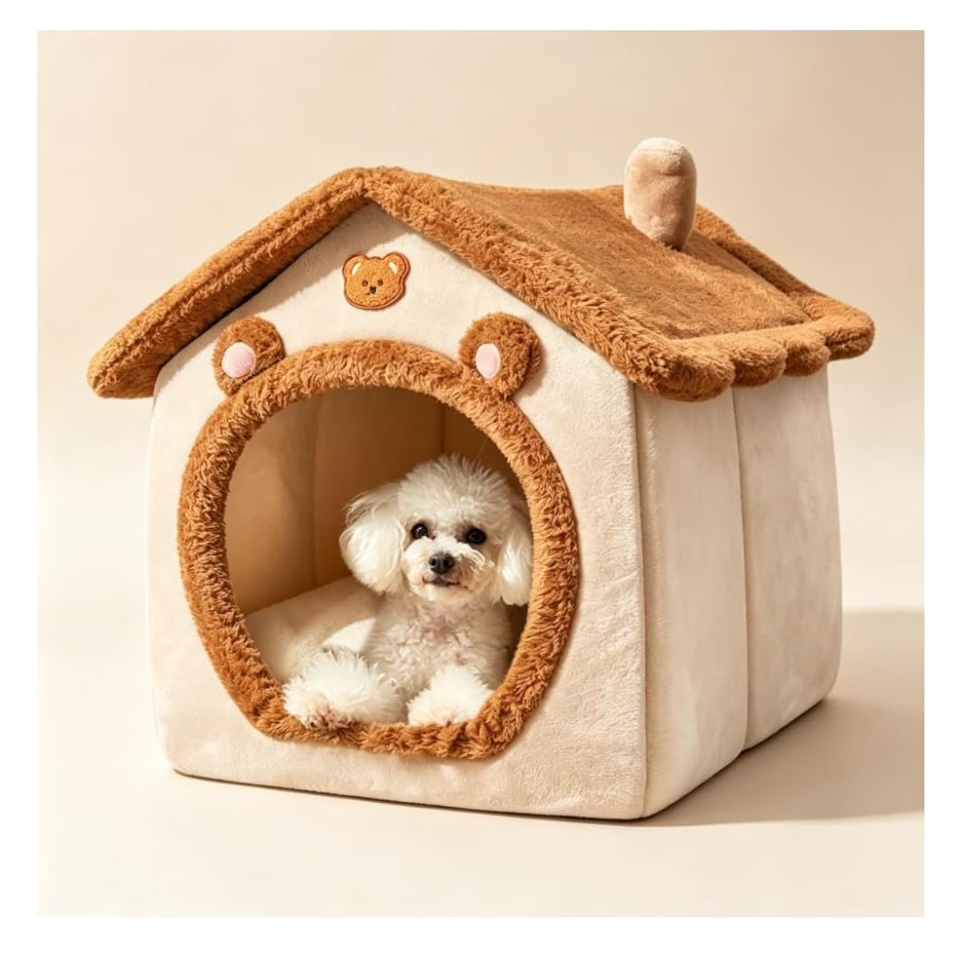 Dog House Pet Cave Bed House,New Cute Soft Indoor Dog House Dogs Cave，L