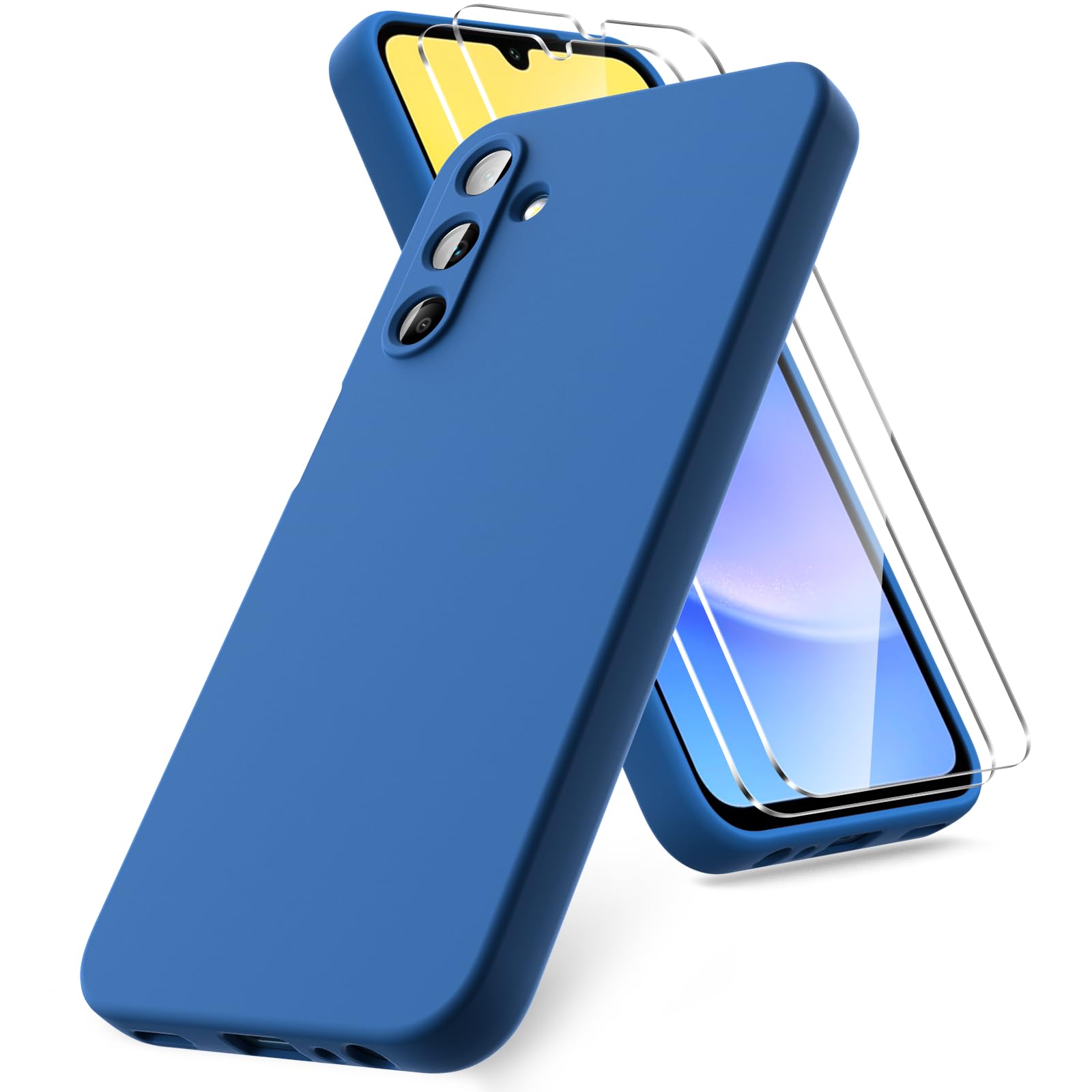 Vansdon Cover Compatibile con Samsung Galaxy A15 4G/5G, 2 Pellicola Protettiva in Vetro Temperato, Gomma Gel di Silicone Liquida Antiurto Custodia - Blu