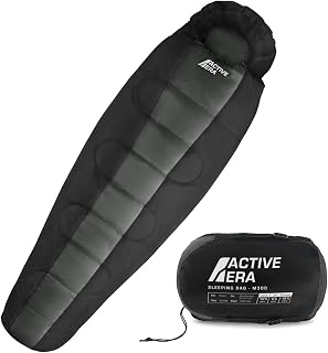 Active Era Sacco a Pelo 4 Stagioni a Mummia. Impermeabile ed Antistrappo. con Cappuccio, Leggero e Compatto. Ideale per Campeggio ed Escursioni.