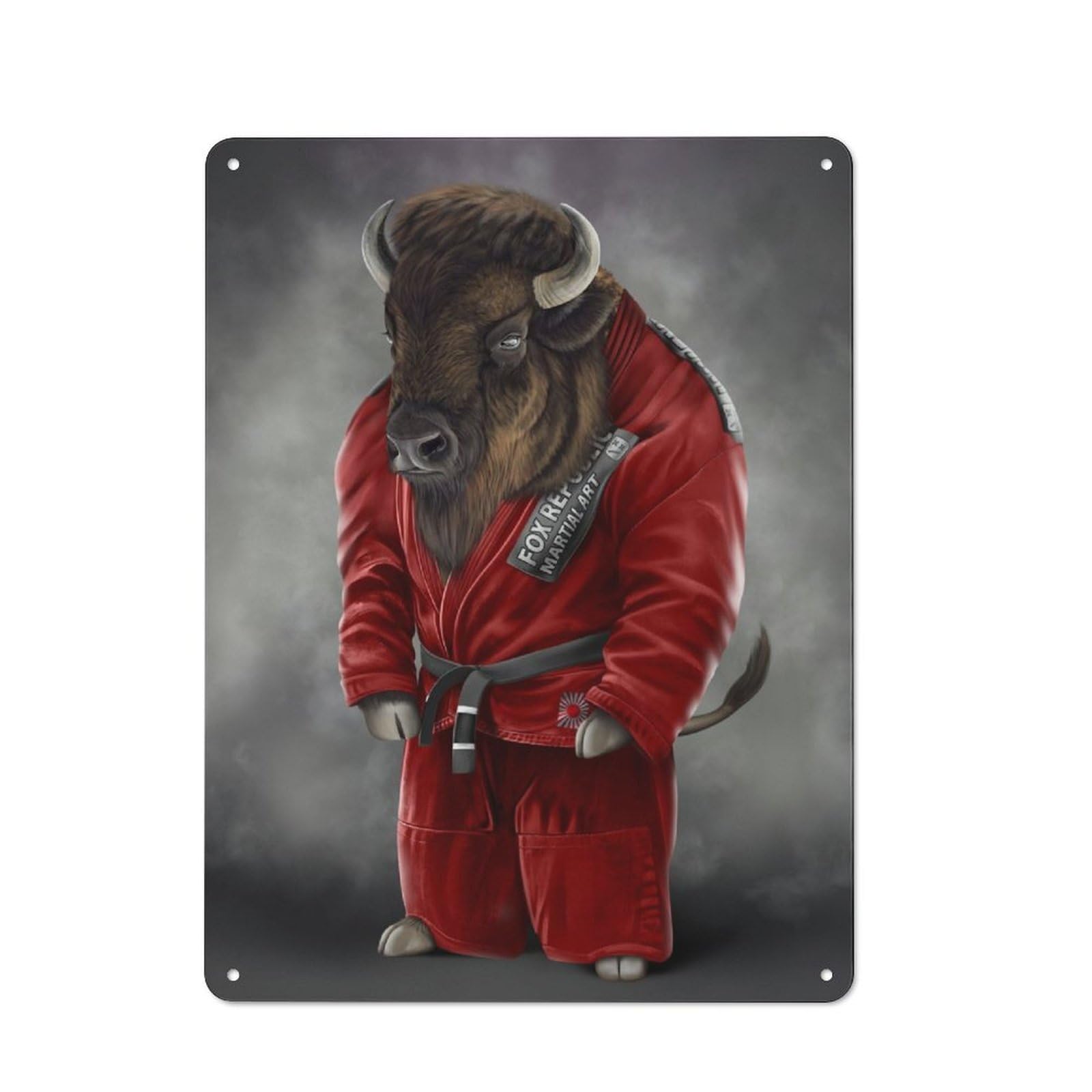 Junmoney Bison Bull Martial Artist Retro Tin Sign 40X30cm Featuring For Bar Or Restaurant, For Metal Sign Collectors, For Garage And Workshop Walls